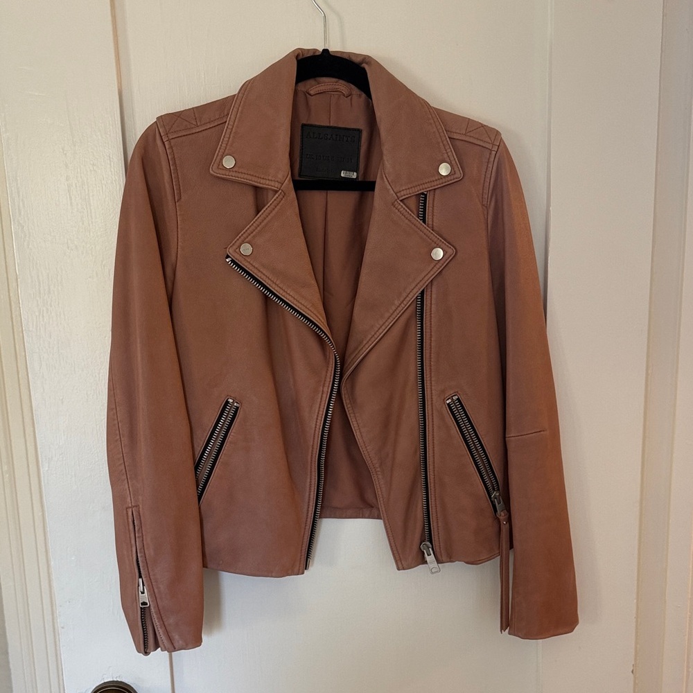 AllSaints Women's Leather Moto Jacket in Dusty Rose Brown